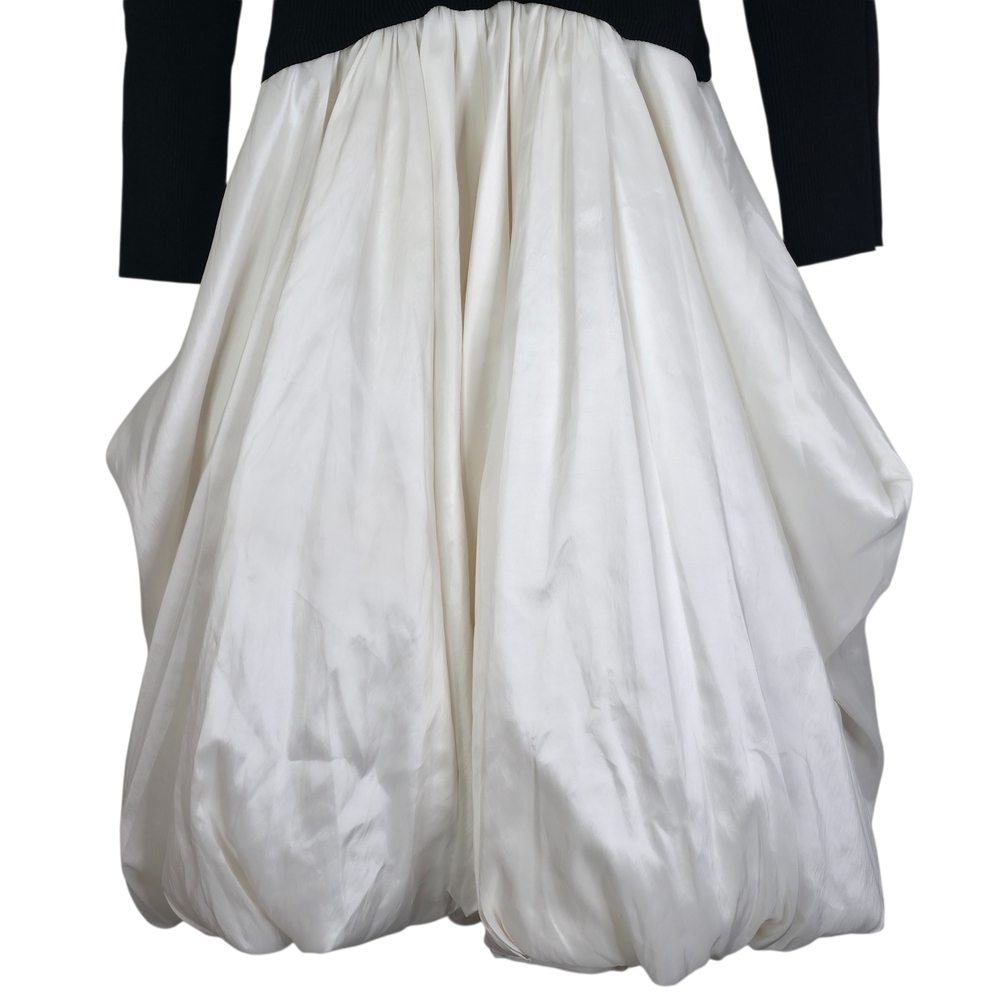 Simkhai Kenlie Midi Dress Black White Ribbed Knit Taffeta Bubble Hem Size S - Picture 7 of 12